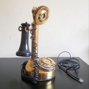 Vintage Solid Brass Candlestick Telephone Dial Up